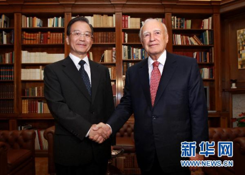 温家宝会见希腊总统帕普利亚斯(组图)